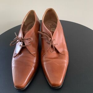 Nickels Brown Leather Lace-Up Pointed Flats